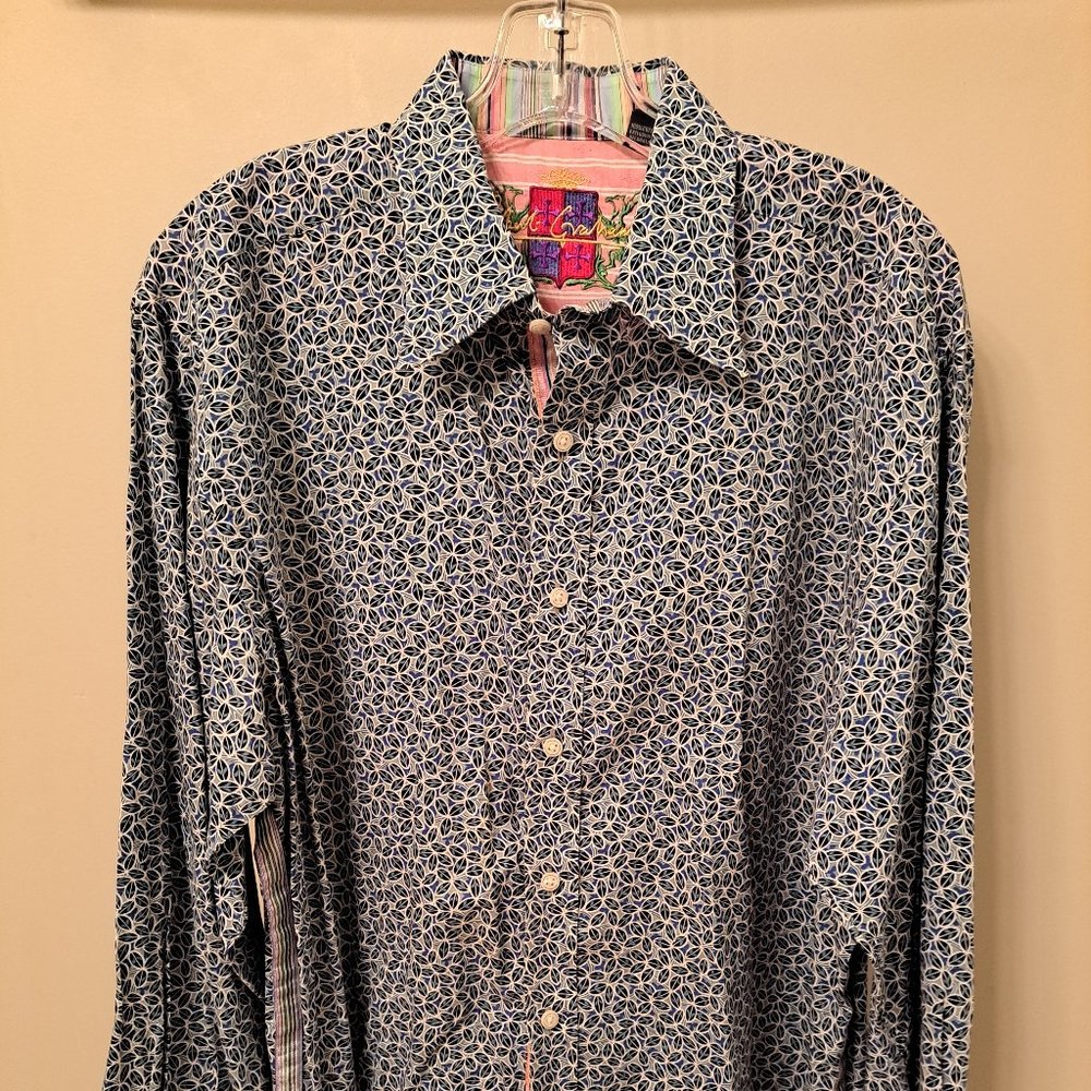 Robert Graham Blue Green Eyeball Pattern Long Sleeve Shirt XL